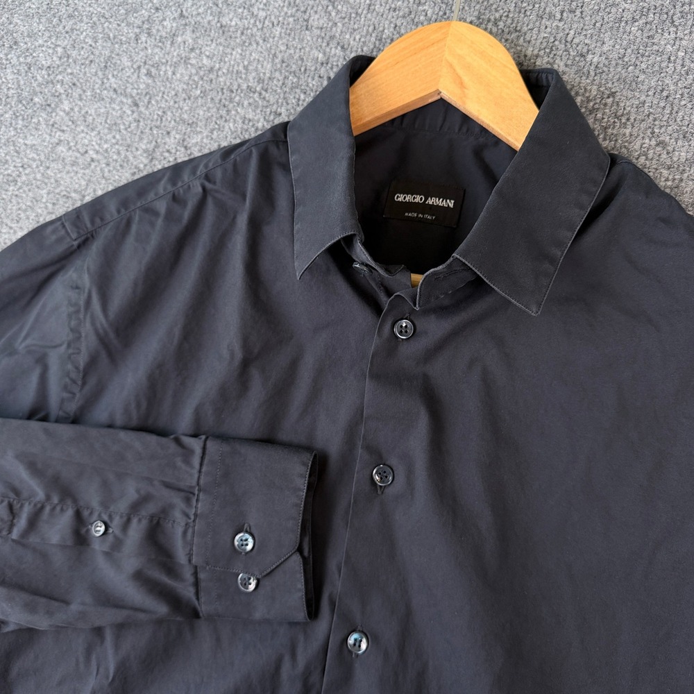 Giorgio Armani Shirt Mens 41-16 Fits Large Black Label Button Up Made in Italy